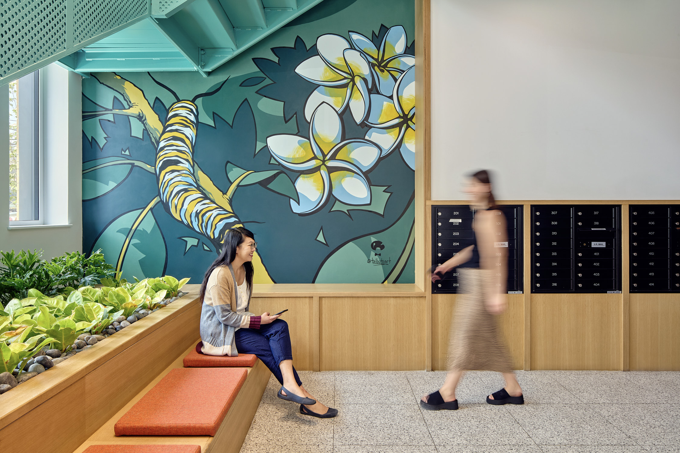 mural view underneath the staircase