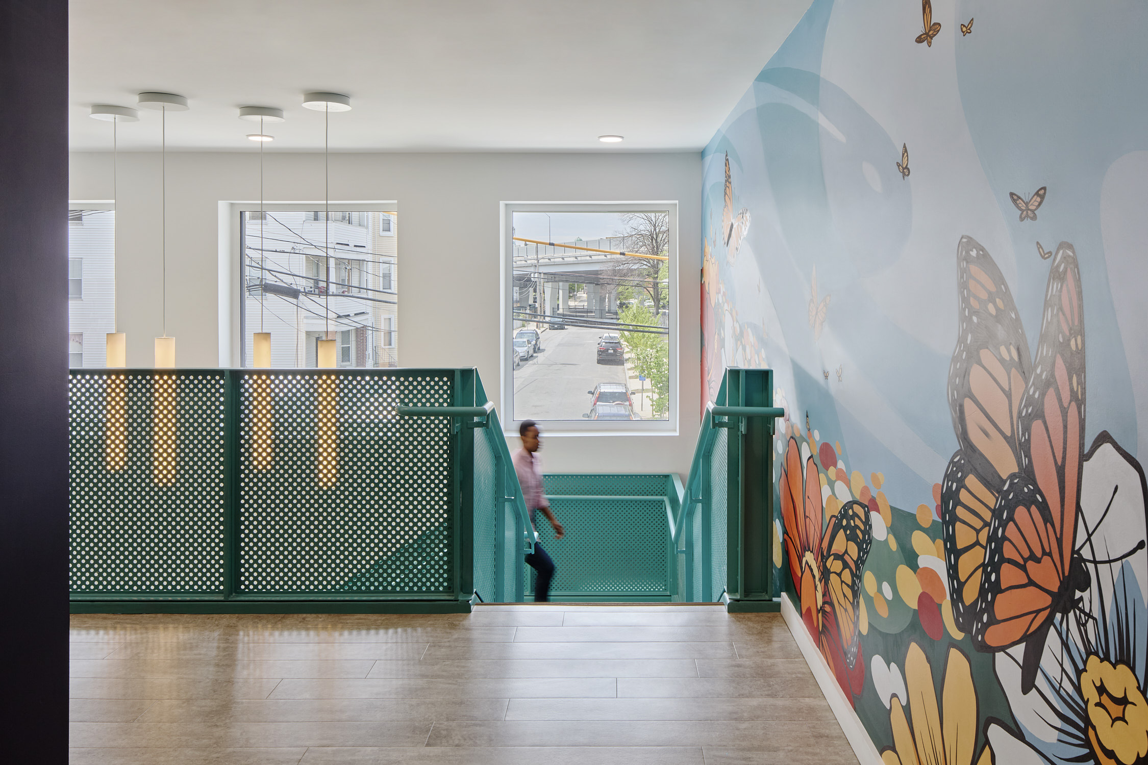 mural view from atop the staircase